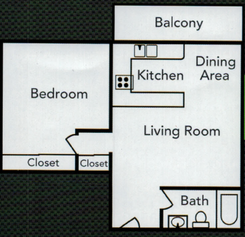 Lakeview Towers | Apartments | Floor Plan 5 | 1x1